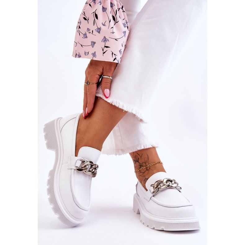 Kožne mokasine s lancem GOE LL2N4038 Bijele bijela 2