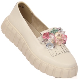 Ženske kožne cipele na platformu s ukrasnim kamenčićima Filippo DP4593/23 ekru 1