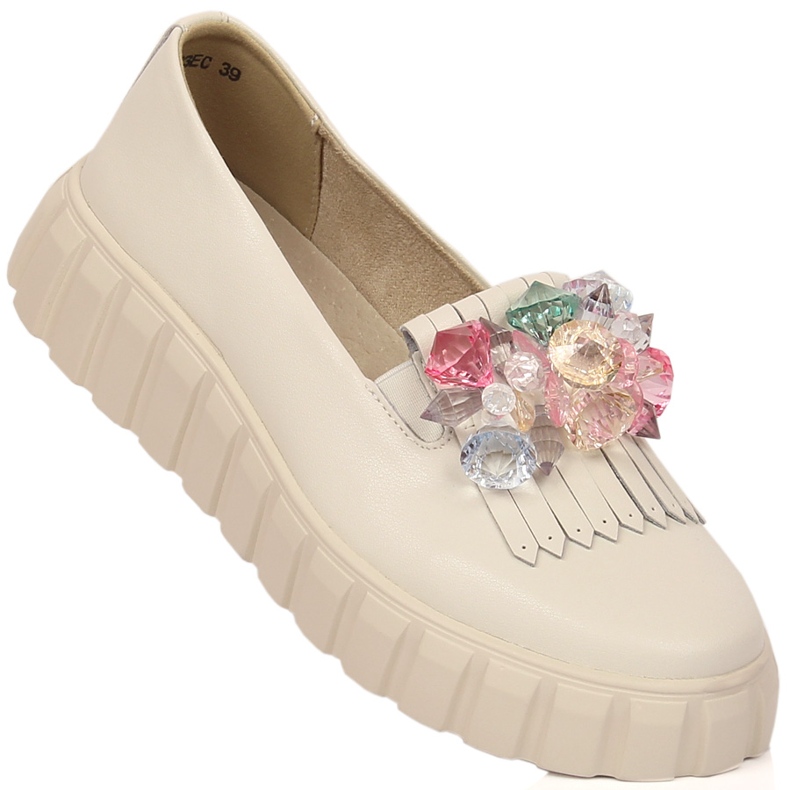 Ženske kožne cipele na platformu s ukrasnim kamenčićima Filippo DP4593/23 ekru 1