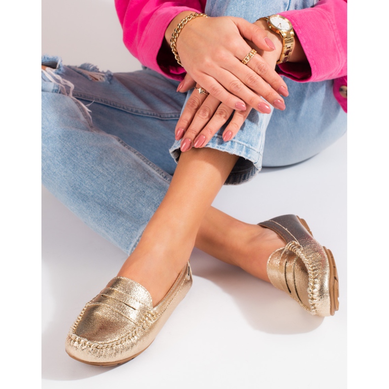 Goodin Udobne ženske zlatne mokasine Shelovet zlatna 1