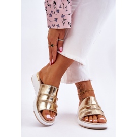 S.Barski Ženske kožne papuče na niskom klinu zlatne Leone zlatni 2