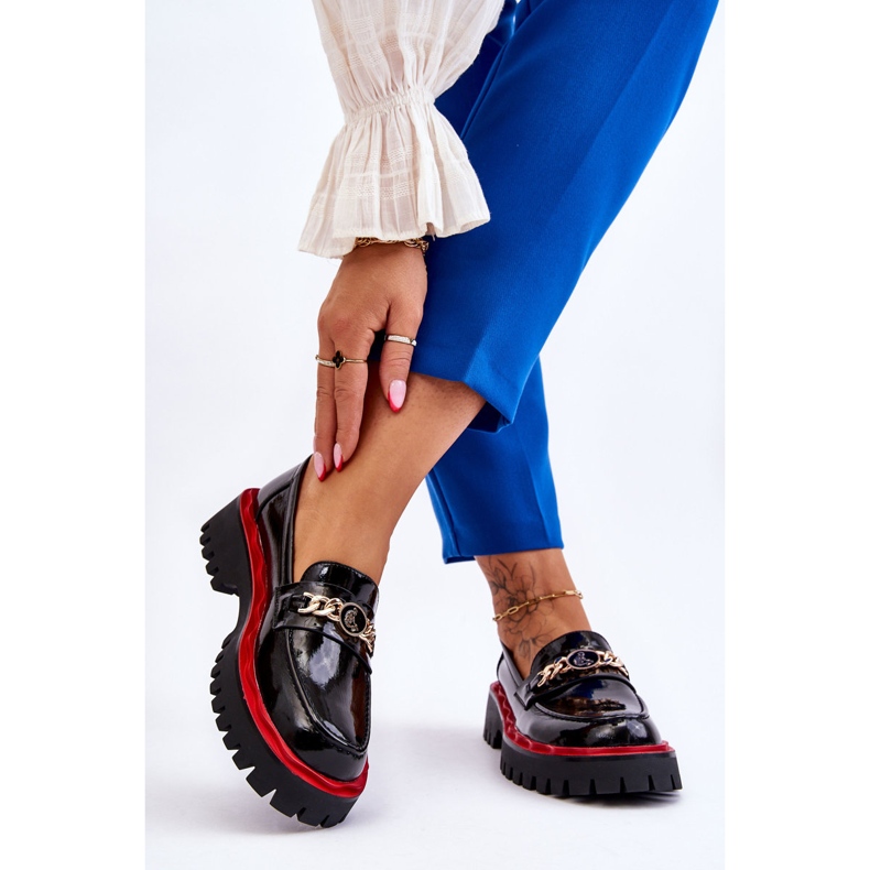 S.Barski Lakirane mokasine s platformom crne Ronin crno 2