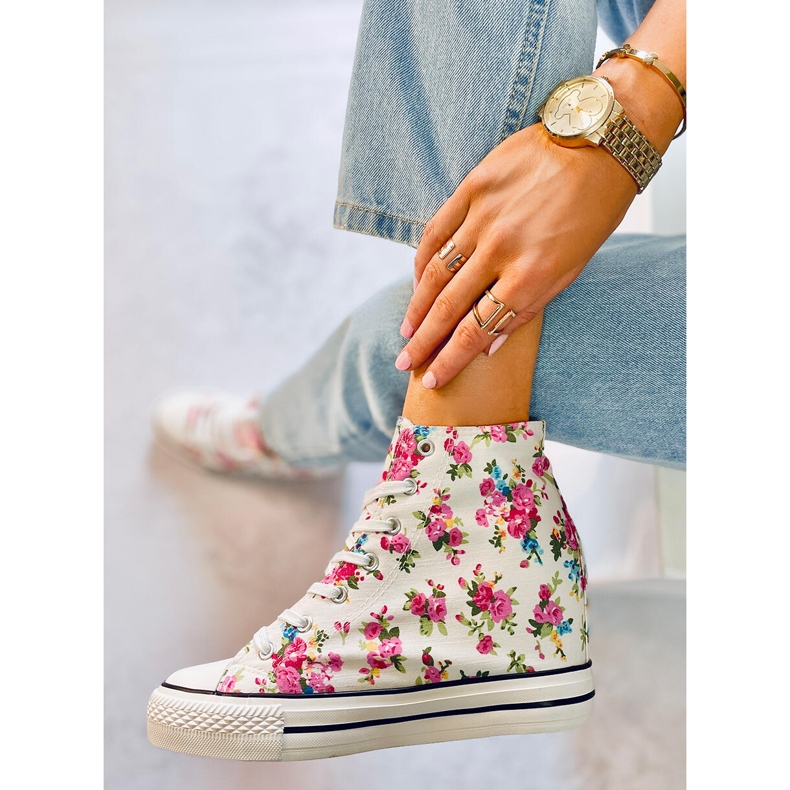 BM Paradis Bijele cvjetne visoke tenisice na klin bijela 2