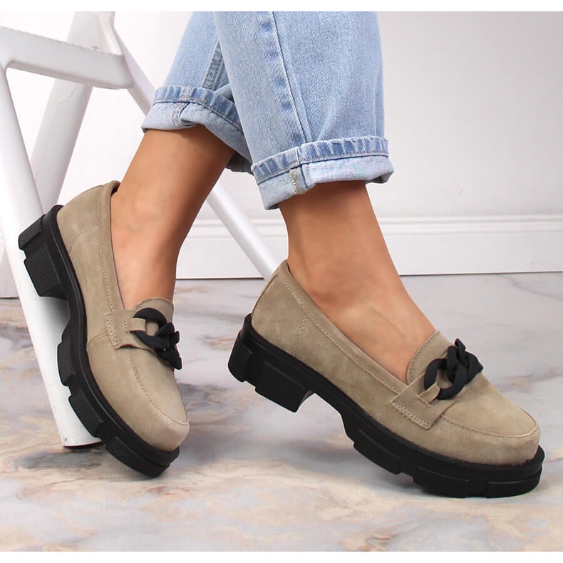 Kožne antilop cipele s lancem bež Filippo DP3221/23 1