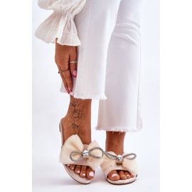 PS1 Ženske papuče s mašnom i kamenčićima bež Jolene 1