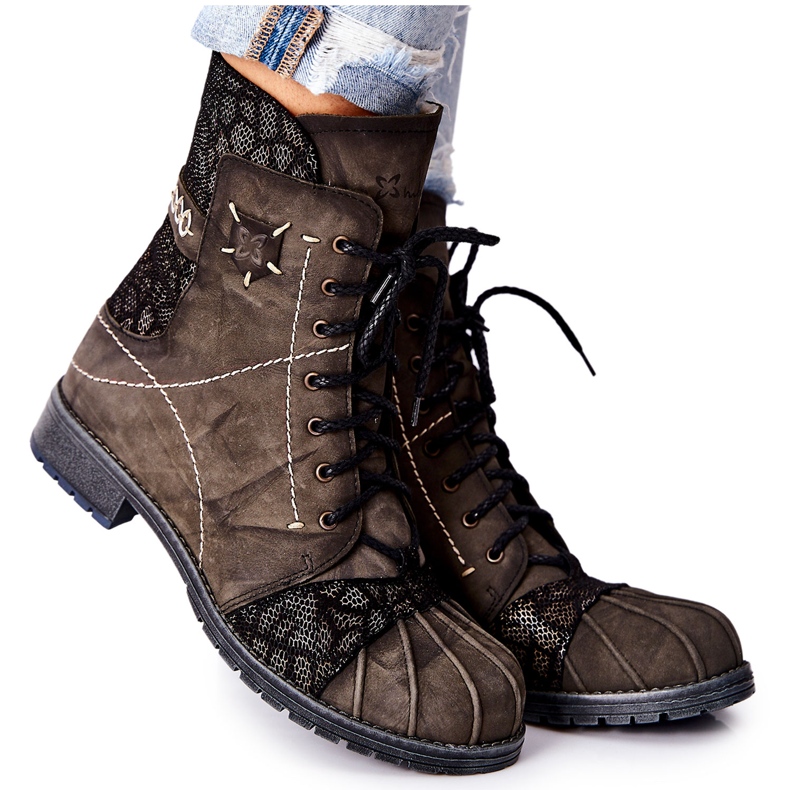 Ženske tople kožne čizme Maciejka Olive 03961-24 zelena 1