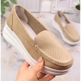 Ženske kožne antilop mokasine na bež platformu Artiker 52C1759 1