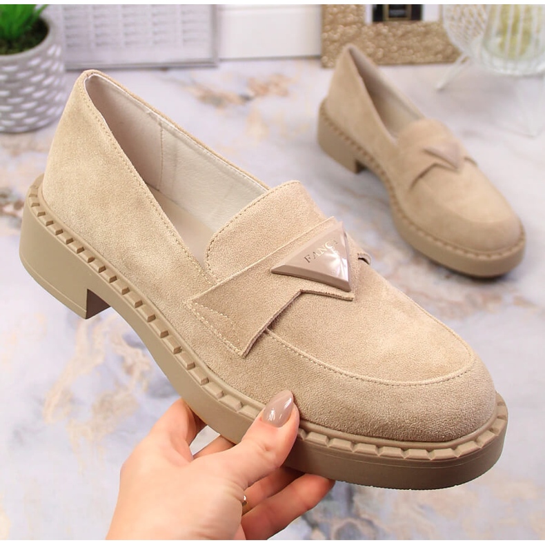 Mokasinke od brušene kože Potocki SZ12003 s petom i platformom bež 1