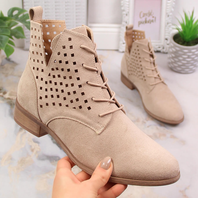 Potocki SZ12089 bež ravne ravne čizme od antilopa 1