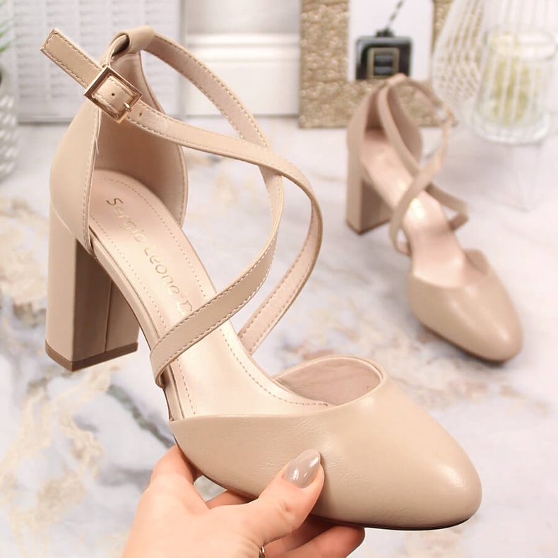 Sergio Leone SK863 ženske sandale za kavu na visoku petu bež 1