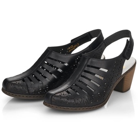 Kožne udobne ženske sandale na visoku petu Rieker 40959-00 crna 1