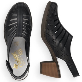 Kožne udobne ženske sandale na visoku petu Rieker 40959-00 crno 2