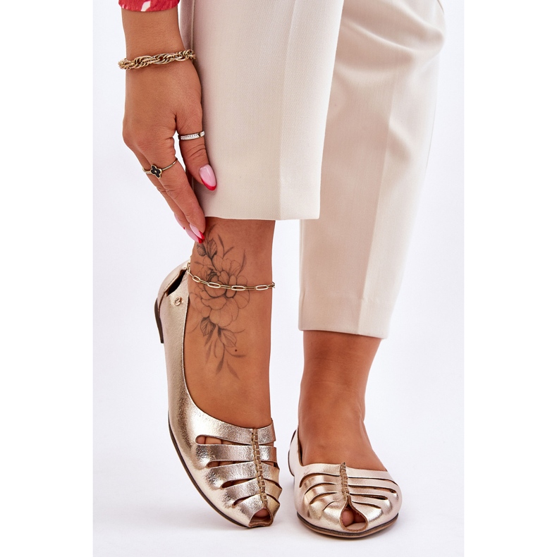 Lemar Udobne kožne ženske balerinke Golden Luka zlatna 1