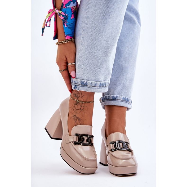 S.Barski Kožne cipele na masivnu petu Bež Maximo 1