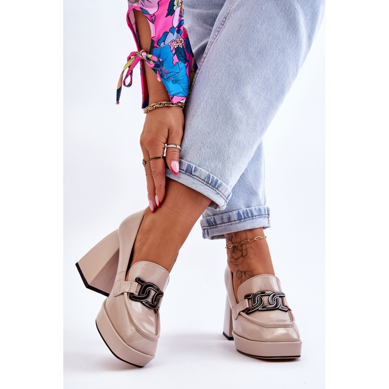 S.Barski Kožne cipele na masivnu petu Bež Maximo 2