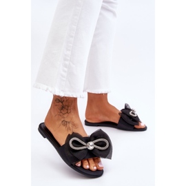 PS1 Ženske papuče s mašnom i kamenčićima crne Jolene crno 3