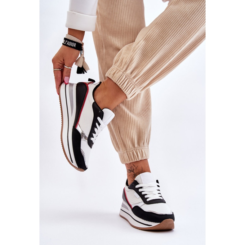 BM Ženske tenisice na wedge i platformu bijele i crne Allen bijela 2