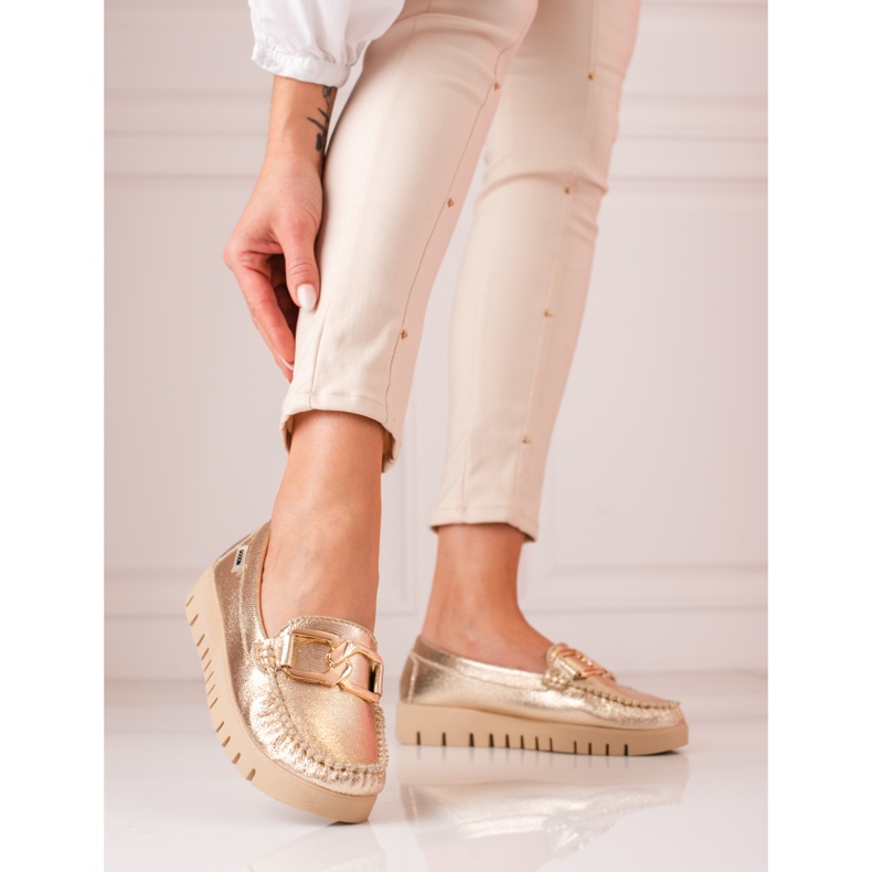 Ženske zlatne mokasine na platformi Shelovet zlatna 2
