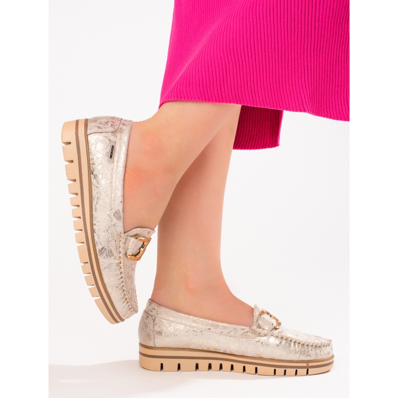 Ženske bež mokasine na platformi Shelovet zlatni 1