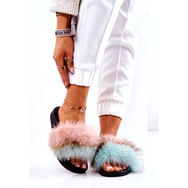 FM1 Papuče s prirodnim krznom ružičasto-zelene Naturis ružičasta višebojan zelena 2