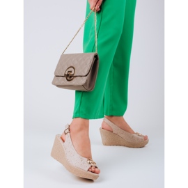 Bež ženske sandale na klin Shelovet od brušene kože 1