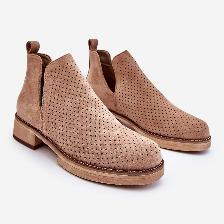 PS1 Angie Suede Ažur čizme s ravnom petom Tamno bež 1