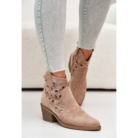 S.Barski Ženske ažurne kaubojske čizme od brušene kože bež Daxon 2