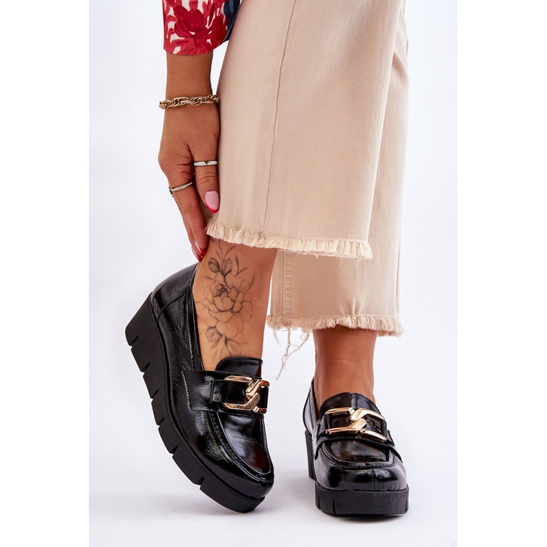 Lemar Crne Felicita lakirane mokasine na klin crna 1