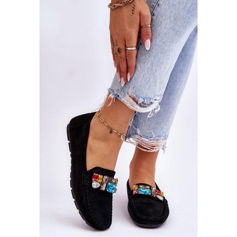 Ženske natikače od brušene kože s kristalima, crne Lucille crna 1