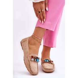 Ženske natikače od brušene kože s kristalima, bež Lucille 1