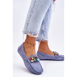 Ženske natikače od brušene kože s kristalima Blue Lucille plava 2