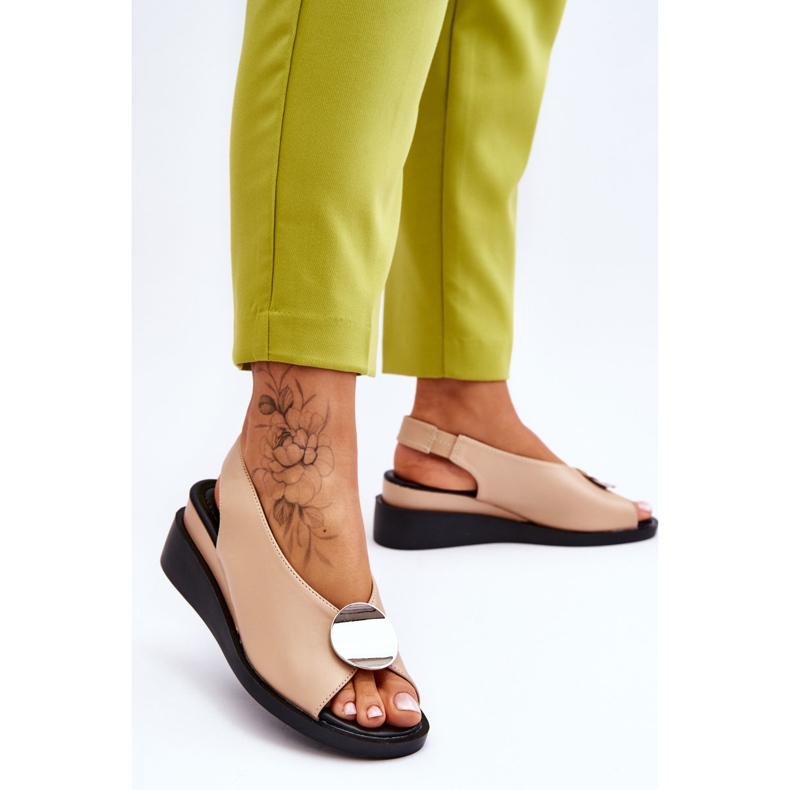 Vinceza Ženske kožne sandale na wedges bež boje Justice smeđa 2