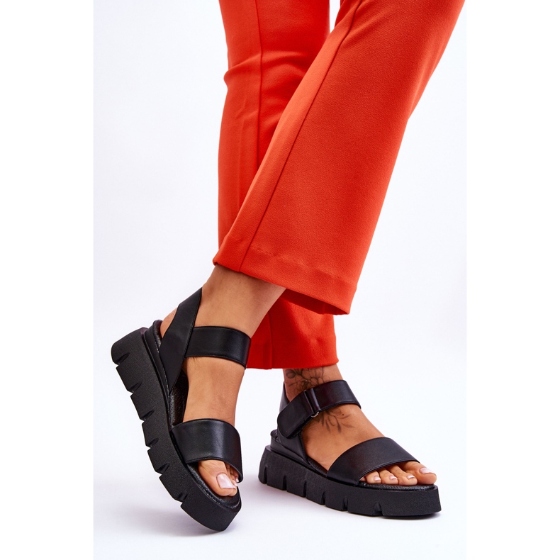 Vinceza Ženske kožne sandale s platformom crne Katte crna 2