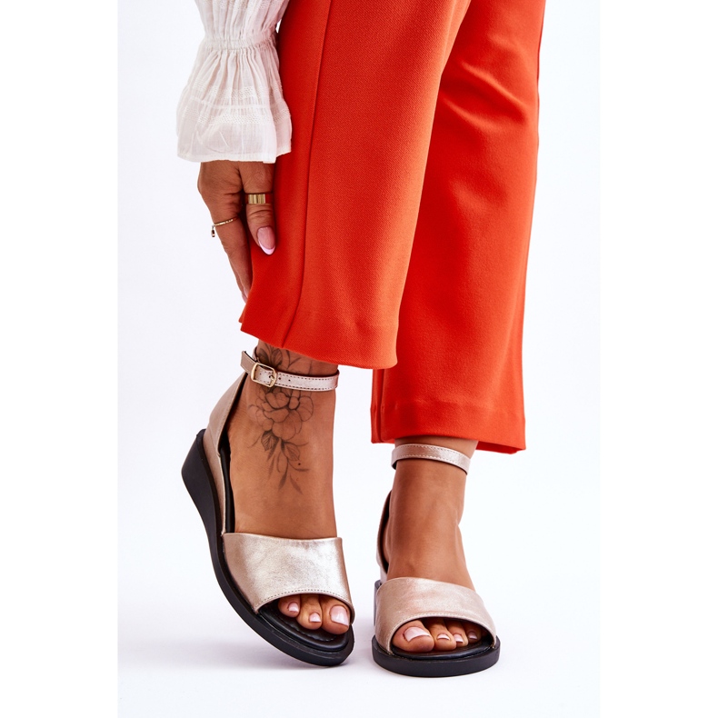 Vinceza Ženske klasične kožne sandale na platformu Gold Truett zlatni 1