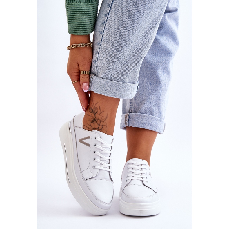 Vinceza Ženske kožne sportske cipele s platformom Bijeli Saul bijela 1