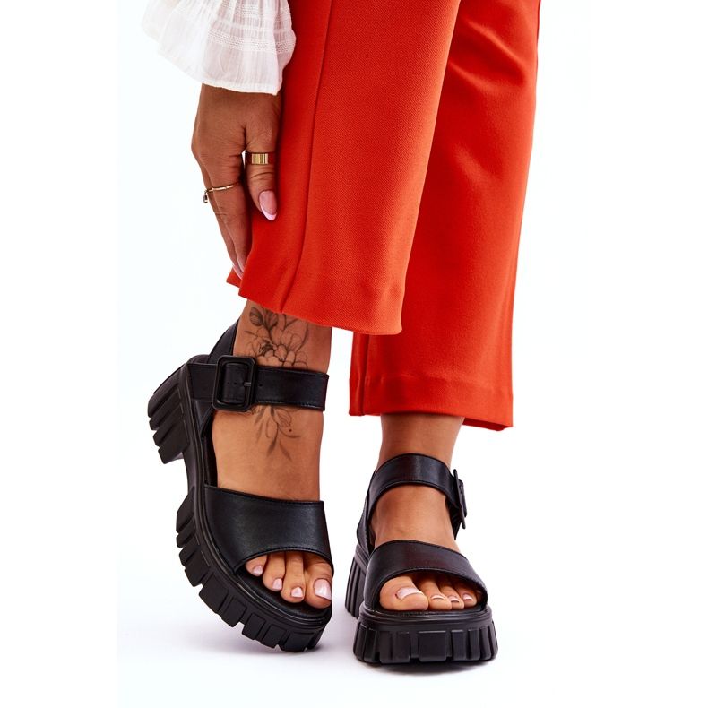 Vinceza Ženske kožne ravne sandale crne Dean crno 1