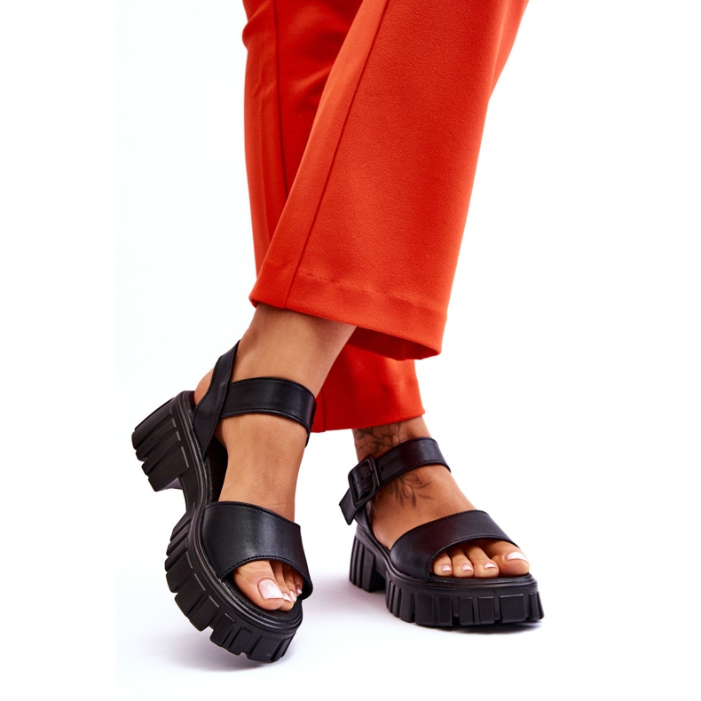 Vinceza Ženske kožne ravne sandale crne Dean crno 2