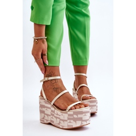 FS1 Moderne sandale na klin s uzorcima bež Claria smeđa 1