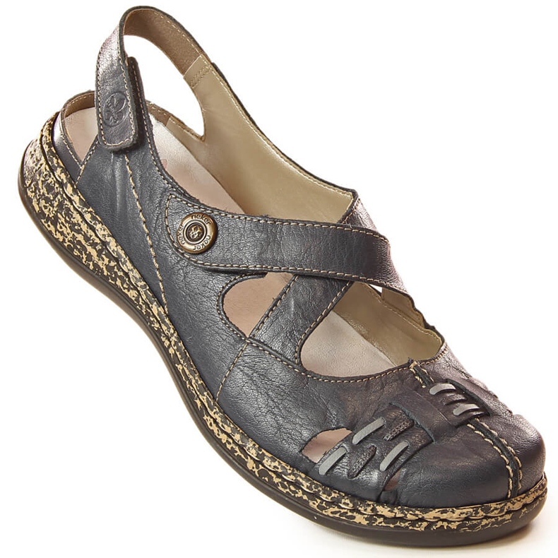 Kožne udobne ženske sandale na čičak tamnoplave Rieker 46377-14 plava 2