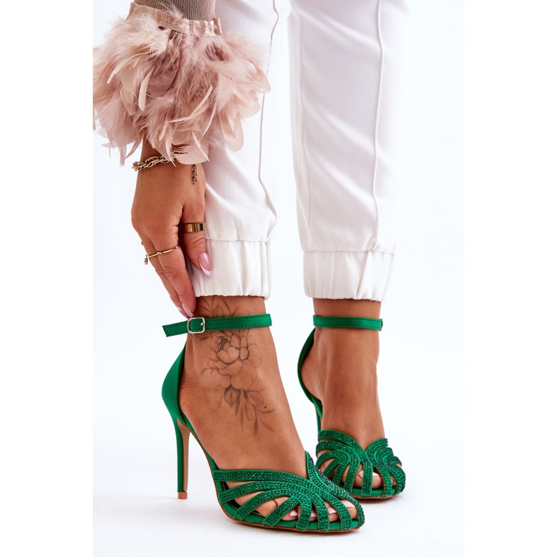FS1 Modne visoke pete s draguljima Green Jaylen zelena 1