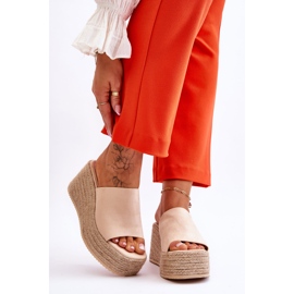 FS1 Ženske papuče na tanku i platformu bež Ysabel 1