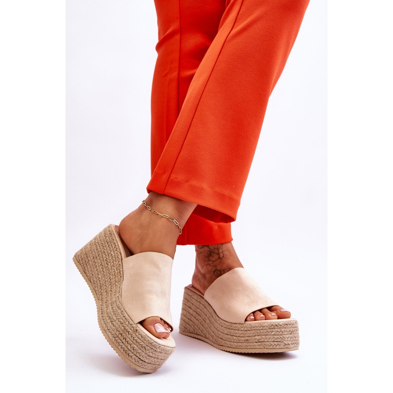 FS1 Ženske papuče na tanku i platformu bež Ysabel 2