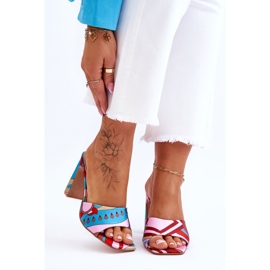 FS1 Ženske papuče na petu s uzorkom, plava Adelise bež crvena ružičasta 2