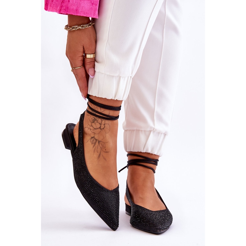 Crne Mavis balerinke na vezanje sa kamenčićima crno 1