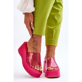 FS1 Ženske prozirne papuče na wedge Fuchsia Eliane ružičasta 1