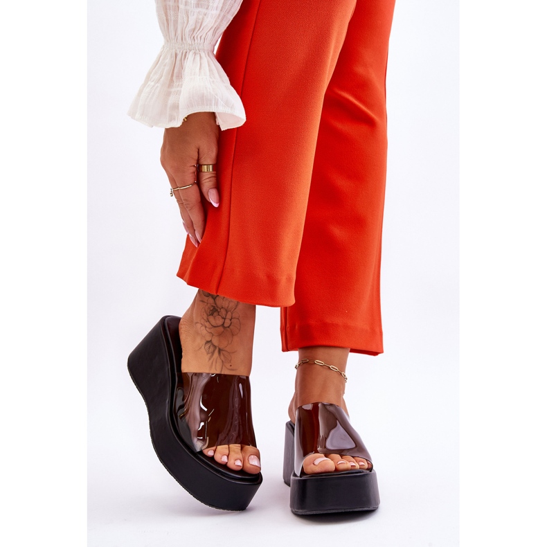 FS1 Ženske prozirne papuče na wedge crne Eliane crno 1