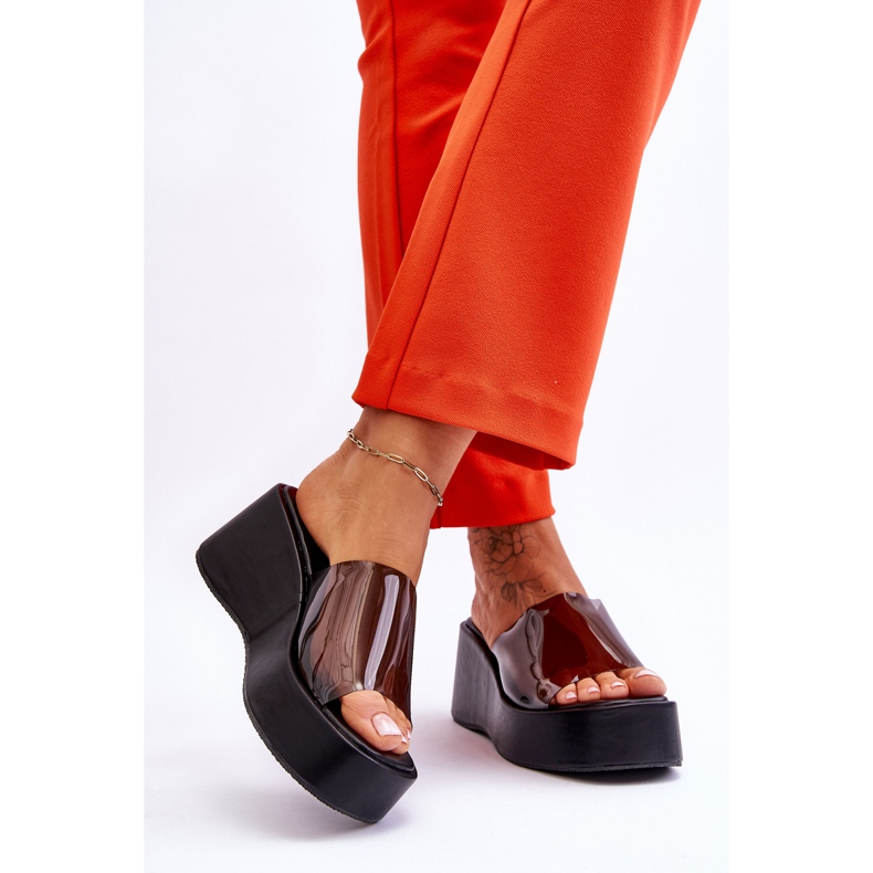 FS1 Ženske prozirne papuče na wedge crne Eliane crno 2