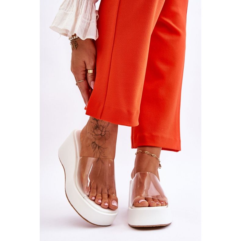 FS1 Ženske prozirne papuče na wedge Eliane bijele boje bijela 1