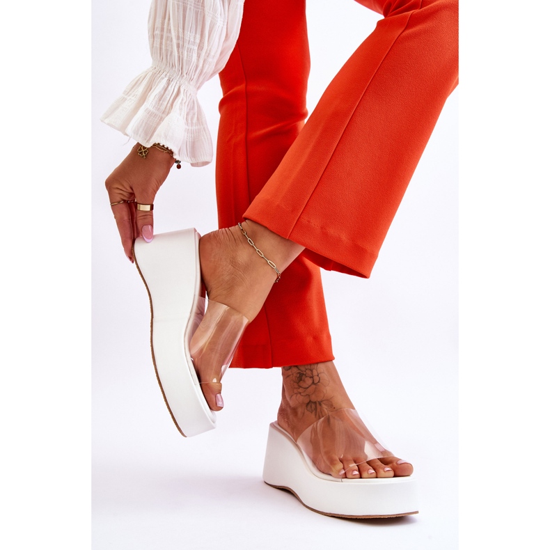 FS1 Ženske prozirne papuče na wedge Eliane bijele boje bijela 2