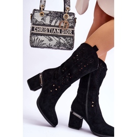 S.Barski Ženske Ažur čizme od brušene kože crne Adelia crna 2